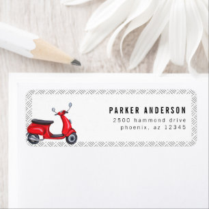 Red Retro Scooter Theme Address Label 