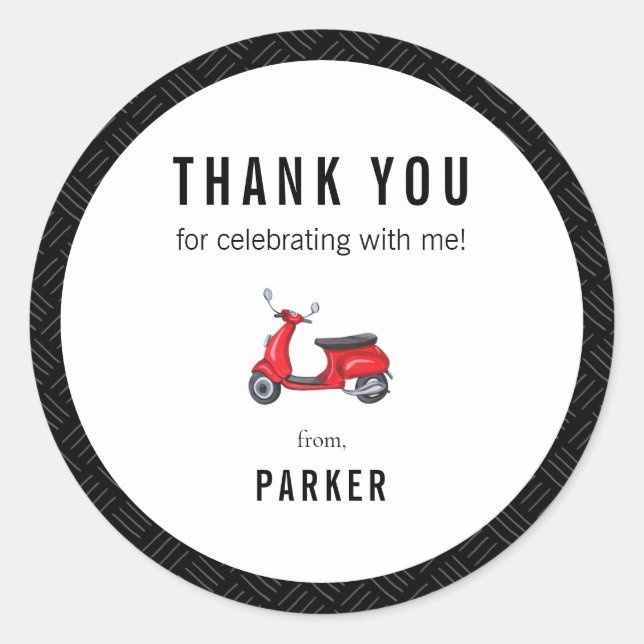 Red Retro Scooter Theme Thank You Classic Round Sticker (Front)