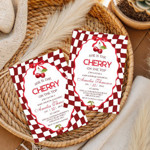 Red Retro She Is the Cherry on Top Baby Shower Invitation