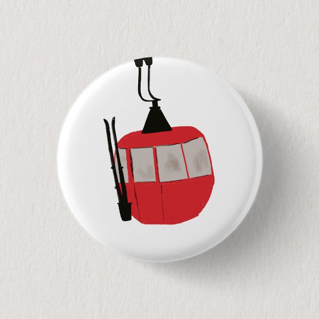 Red Retro Ski Lift Skiing Illustration 3 Cm Round Badge (Front)
