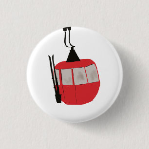Red Retro Ski Lift Skiing Illustration 3 Cm Round Badge