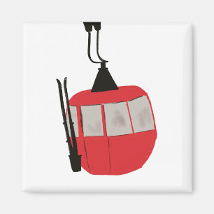 Red Retro Ski Lift Skiing Illustration Magnet