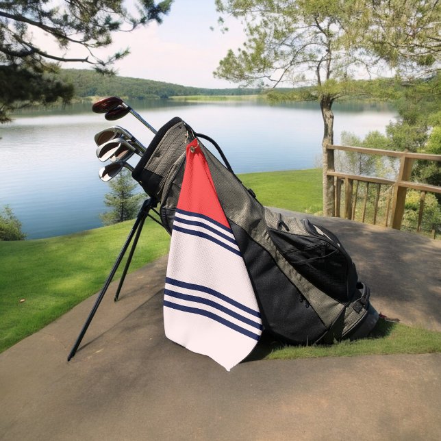 Red Retro Stripes Golf Towel (Golf towel)