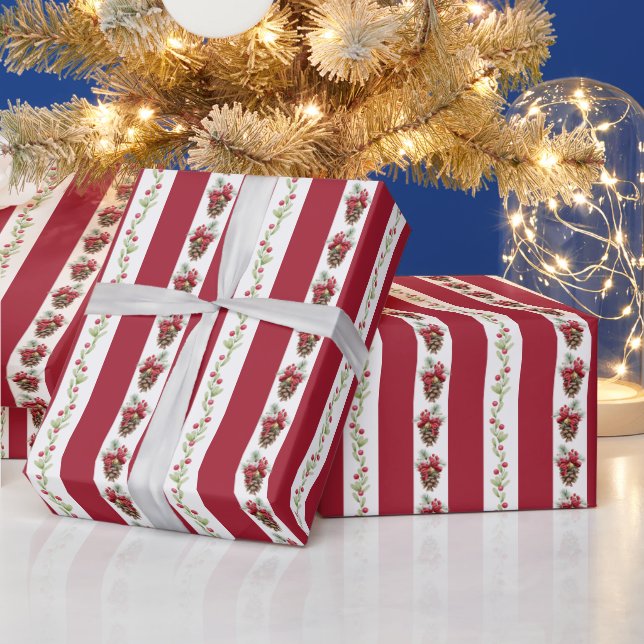 Red retro stripes vintage Christmas gift wrap (Holidays)