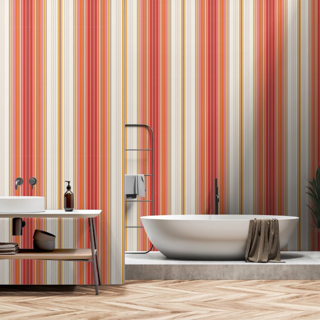 Red Retro Stripes Wallpaper (Bathroom)