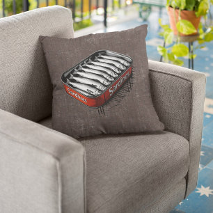 Red Retro Style Sardine Art Funny Fish Food Cushion