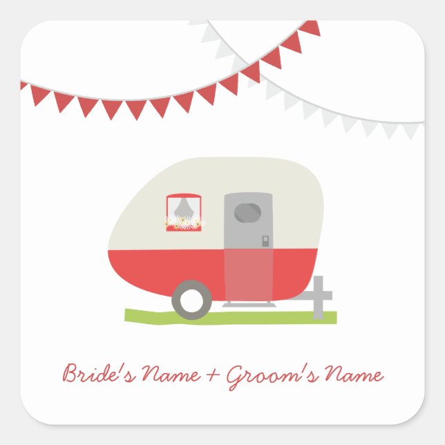 Red Retro Trailer Wedding Sticker (Front)