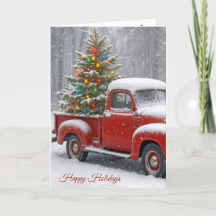 Red Retro Truck With Christmas Tree Card
