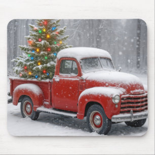 Red Retro Truck With Christmas Tree Mouse Mat