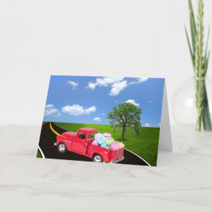 Red Retro Truck With Valentine Hearts Holiday Card