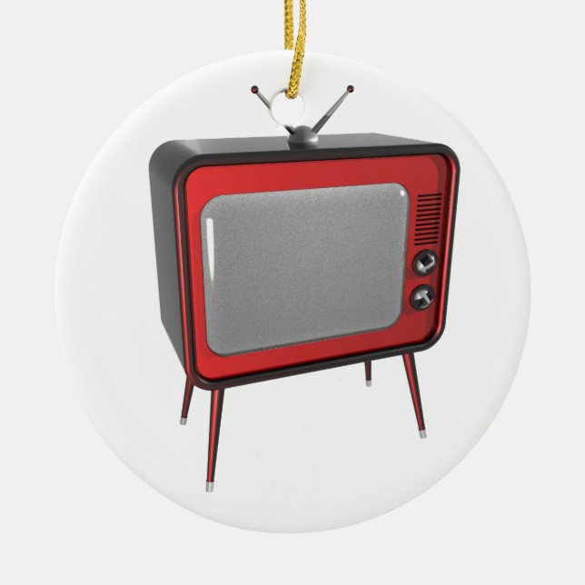 Red retro TV Ceramic Tree Decoration (Front)