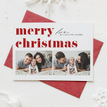 Red Retro Typography Merry Christmas Two Photo Holiday Card<br><div class="desc">Merry Christmas! Send your Christmas greetings to family and friends with this customisable photo Christmas card. It features retro bold typography. Personalise by adding your details. This custom Christmas card is available on other cardstock. Matching items are available.</div>