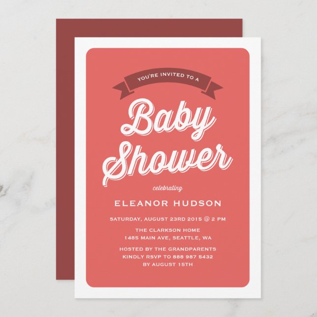 Red Retro Typography Script Classic Baby Shower Invitation (Front/Back)