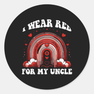 Red Retro Uncle Heart Disease Awareness Rainbow Ba Classic Round Sticker