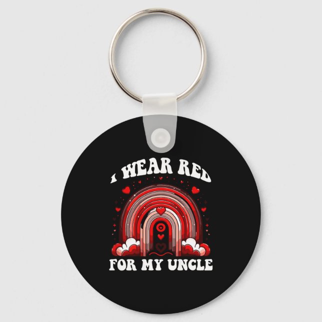 Red Retro Uncle Heart Disease Awareness Rainbow Ba Key Ring (Front)