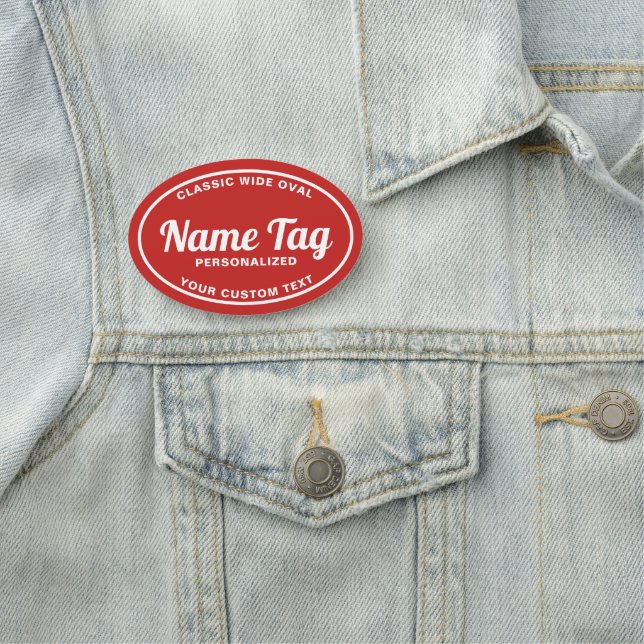Red Retro Wide Oval Classic Name Tag (In Situ)
