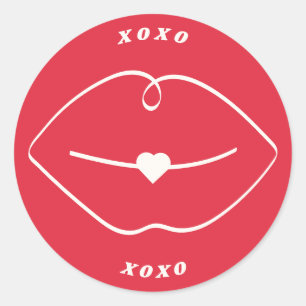 Red Retro XOXO Lips Valentine Classic Round Sticker