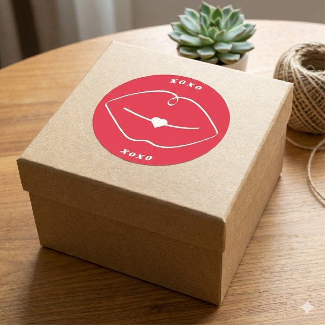 Red Retro XOXO Lips Valentine Classic Round Sticker (Creator Uploaded)