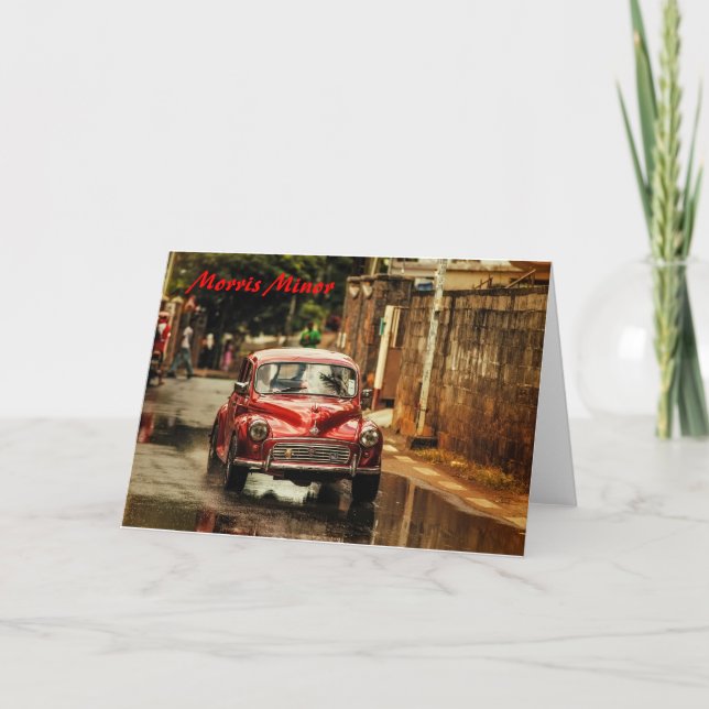 Red RetroMobile. Morris Minor Card (Front)