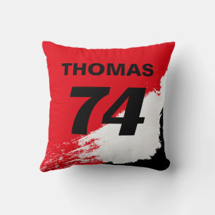 Red Reversible Racing Inspired Name Number Cushion