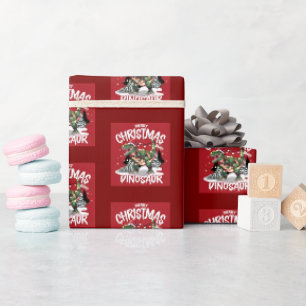Red Rex the Halls Dinosaur Christmas Wrapping Paper