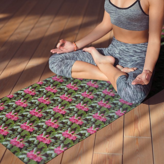 Red Rhododendrons Floral Pattern Yoga Mat (In Situ (Person on Mat))