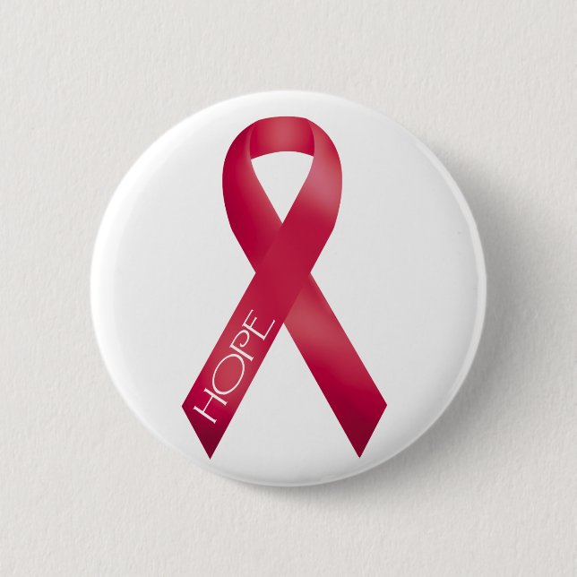 Red Ribbon 6 Cm Round Badge (Front)
