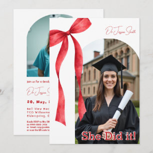 Red Ribbon Accent Graduation Invitation
