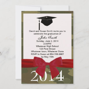 Red Ribbon And Camouflage Graduation Invitation
