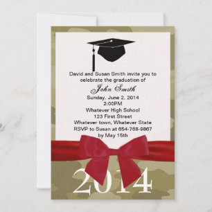 Red Ribbon And Camouflage Graduation Invitation