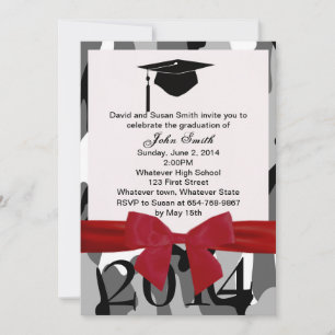 Red Ribbon And Grey Camo Graduation Invitation