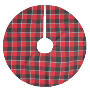 Red Ribbon and Heavy Metal Plaid Brushed Polyester Tree Skirt