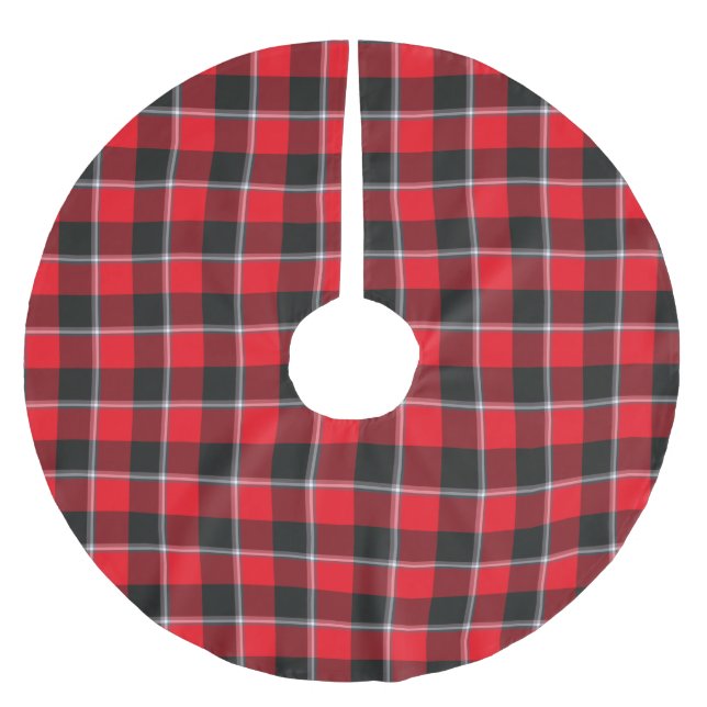 Red Ribbon and Heavy Metal Plaid Brushed Polyester Tree Skirt (Front)