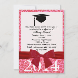 Red Ribbon And Pink Leopard Graduation Invitation