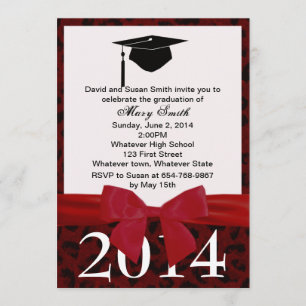 Red Ribbon And Red Leopard Graduation Invitation