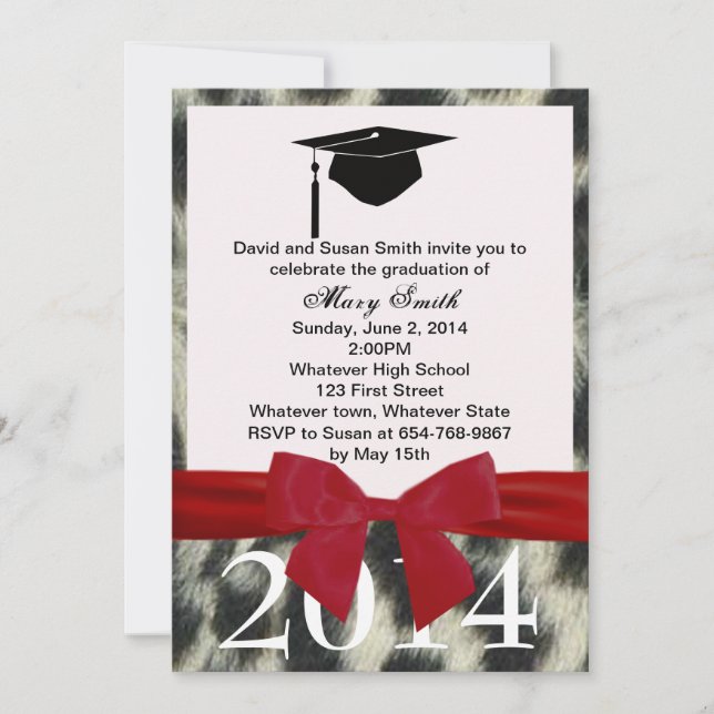 Red Ribbon And Snow Leopard Graduation Invitation (Front)