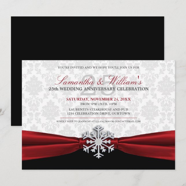Red Ribbon Anniversary Party Invitation (Front/Back)