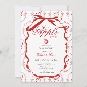 red ribbon apple baby shower invitation
