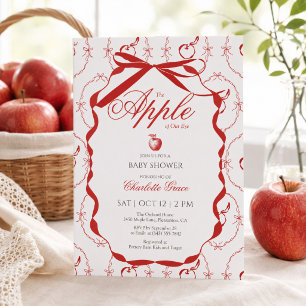 red ribbon apple baby shower invitation