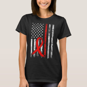 Red Ribbon Awareness Distressed US Flag Red Ribbon T-Shirt