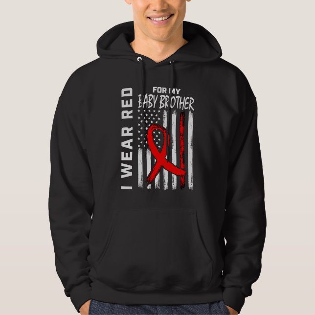 Red Ribbon Baby Brother Heart Disease Awareness Fl Hoodie (Front)
