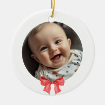 Red ribbon baby's first Christmas Holiday Ceramic