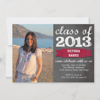 Red ribbon banner chalkboard photo graduation invitation