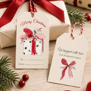 Red Ribbon Black Polka Dot Christmas Gift Tags