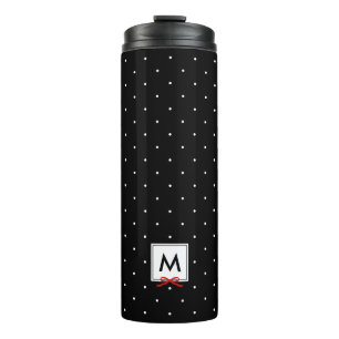 Red Ribbon Black Polka Dot Pattern Monogram Thermal Tumbler