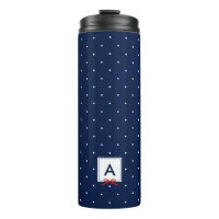 Red Ribbon Blue Polka Dot Pattern Monogram
