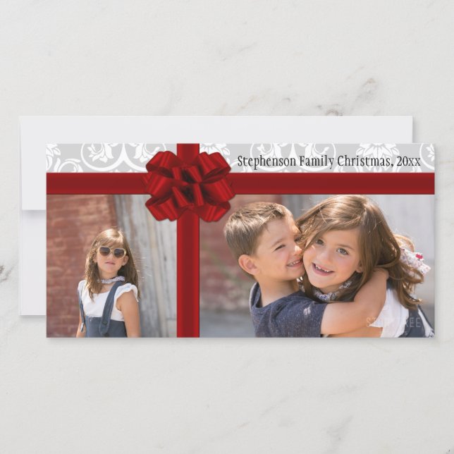 Red Ribbon Bow Christmas Greeting Holiday Card (Front)