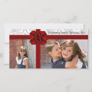 Red Ribbon Bow Christmas Greeting Holiday Card