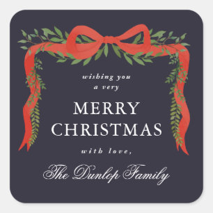 Red Ribbon Bow Greenery Christmas Gift Tags