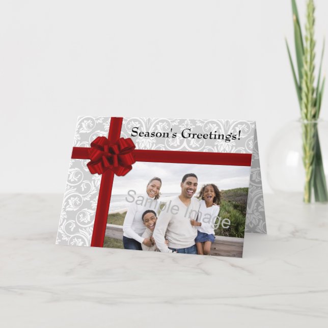 Red Ribbon Bow Holiday Card (Front)